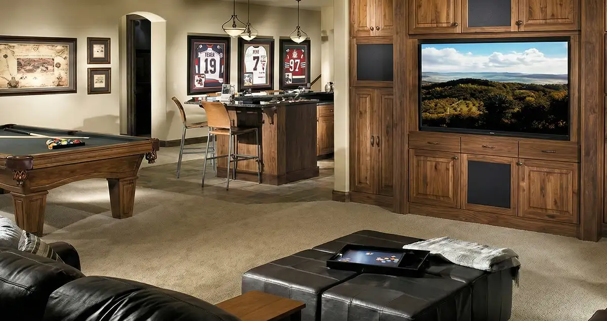 finished basement remodeling project transforming a basement into a comfortable living space in Pittsburgh, PA
