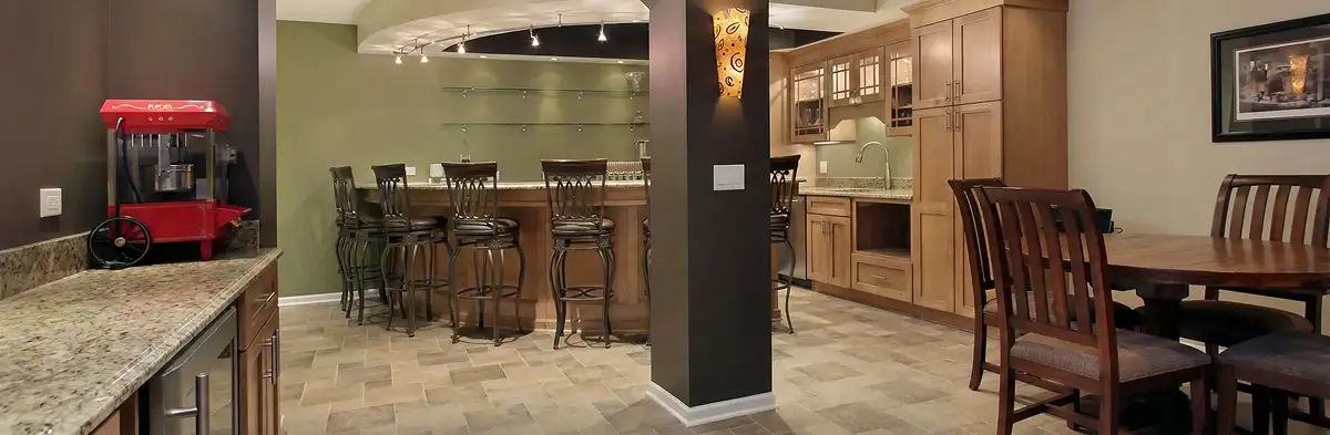 modern basement remodeling with custom finishes and open layout in a home in Pittsburgh, PA