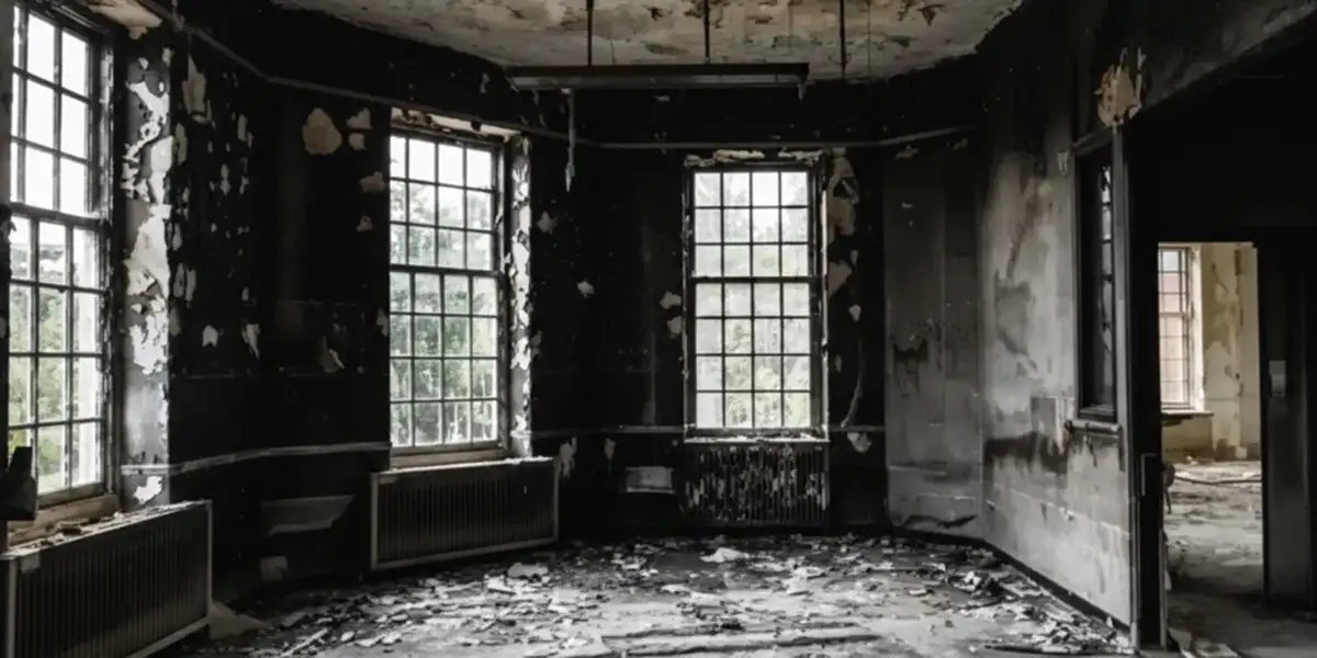 fire damage repair addressing severe interior damage and smoke residue inside a burned home in Pittsburgh, PA