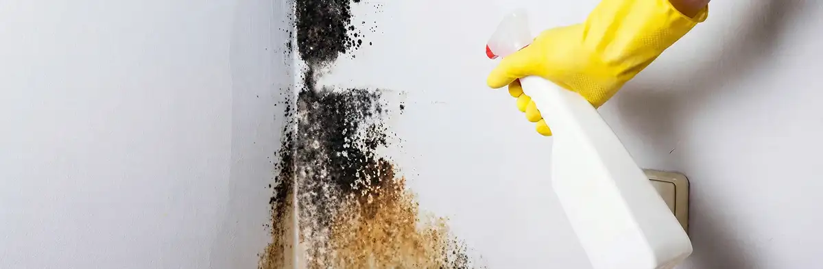 visible mold growth on an interior wall being treated during mold removal service in Pittsburgh, PA
