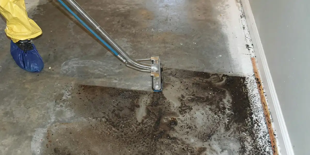 sewage removal technicians extracting contaminated wastewater from a residential floor in Pittsburgh, PA