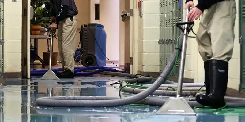 water damage restoration technicians performing professional water extraction inside a property in Pittsburgh, PA
